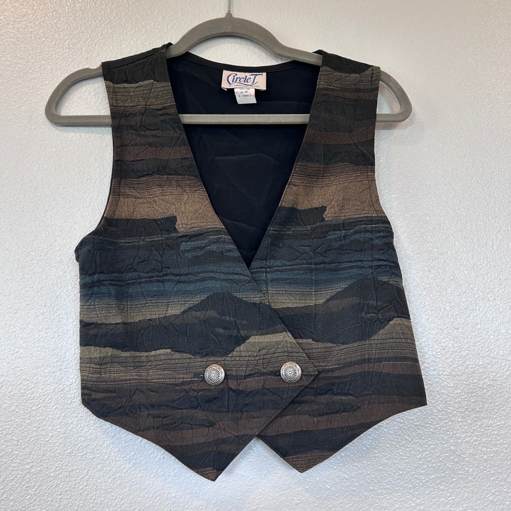 Circle T Marilyn‎ Lenox Vintage Western Vest Southwestern Concho Brown XS